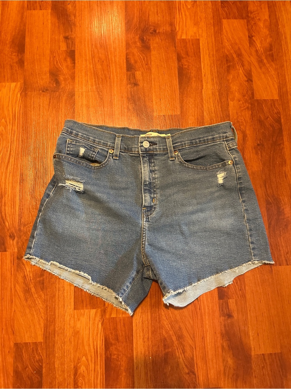 Signature by Levi Strauss Blue Distressed Denim Cutoff Shorts